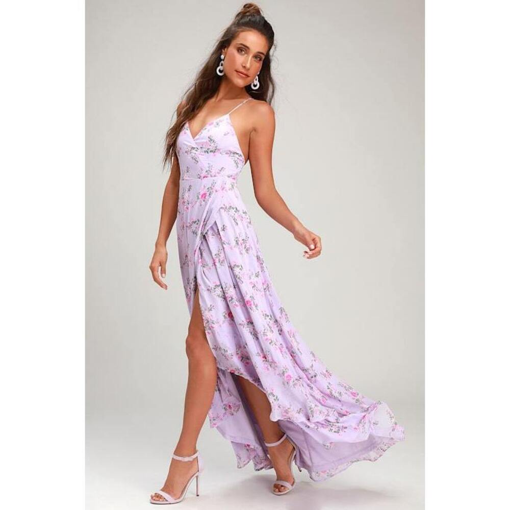 Lulus In Love Forever Lavender Floral Lace-up High-low Maxi Dress Purple